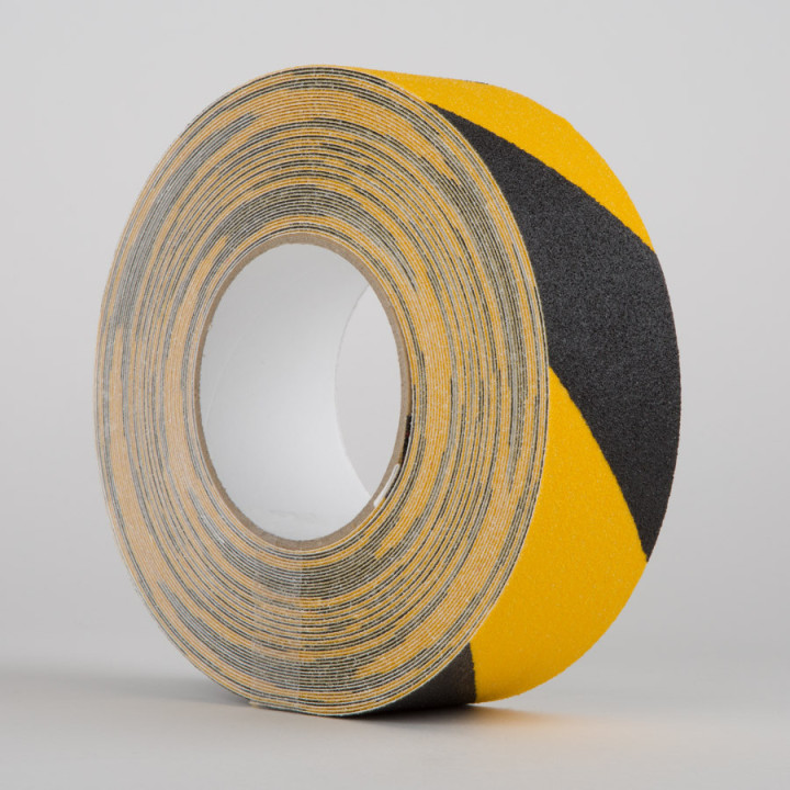 SAFETY TAPE 50MM X 18M JUOSTA JUODA/GELTONA